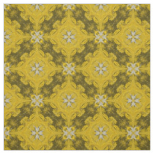 Yellow and Silver Grey Flower Pattern Fabric