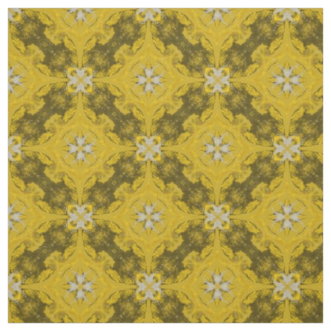 Yellow and Silver Grey Flower Pattern Fabric (Swatch)