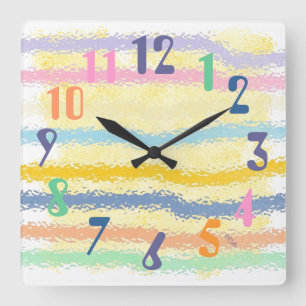 Yellow and Striped Pastels Square Wall Clock