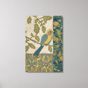 Yellow and Teal Blue Bird Perched on a  Branch Canvas Print