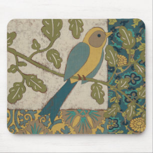 Yellow and Teal Blue Bird Perched on a  Branch Mouse Pad