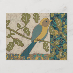 Yellow and Teal Blue Bird Perched on a Branch Postcard