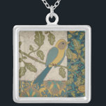 Yellow and Teal Blue Bird Perched on a  Branch Silver Plated Necklace<br><div class="desc">This beautiful painting of a yellow and teal blue bird on a branch would fit perfectly to any Zazzle product. The collage-inspired painting by Chariklia Zarris is composed of many different patterns,  flowers and leaves. Get yours today!</div>