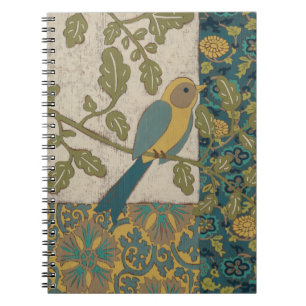 Yellow and Teal Blue Bird Perched on a  Branch Spiral Notebook