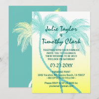 Yellow and Teal Blue Palm Tree Wedding Invitations
