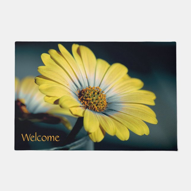 Yellow and Teal Daisy Doormat (Front)