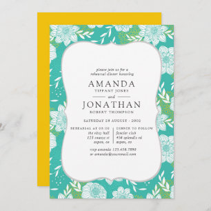Yellow and Teal Floral Rehearsal Dinner Invitation