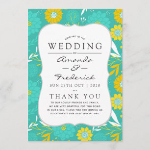 Yellow and Teal Floral Wedding Program Programme