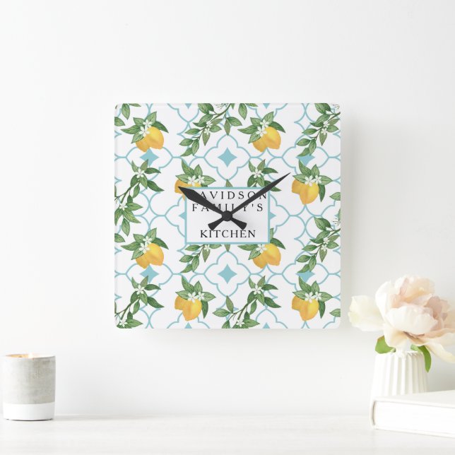 Yellow and Teal Lemons Kitchen Wall Clock (Home)
