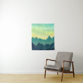 Yellow and Teal Watercolor Mountains Tapestry