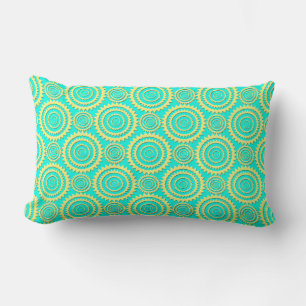 Yellow and Turquoise Geometric Circles Pattern Lumbar Cushion