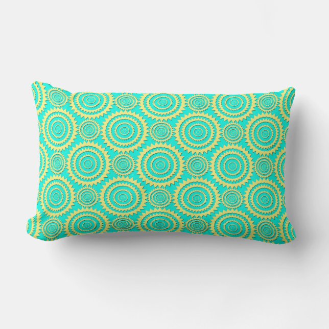 Yellow and Turquoise Geometric Circles Pattern Lumbar Cushion (Front)