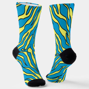 Yellow And Turquoise Tiger Stripes Animal Print 1 Socks