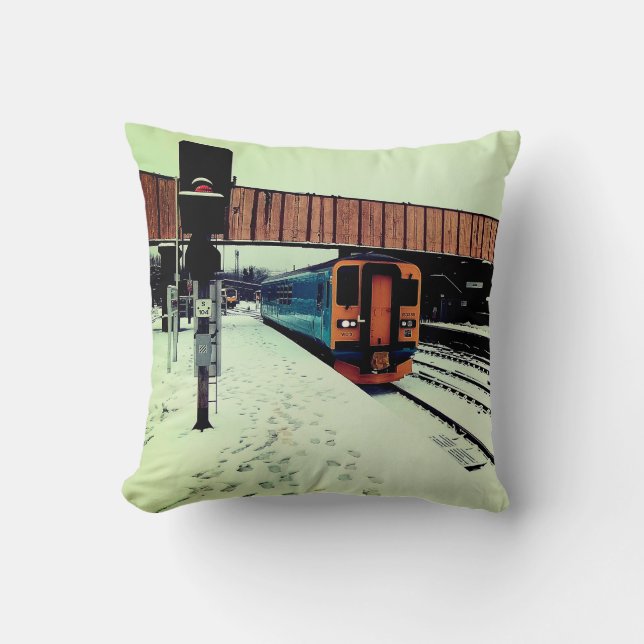 Yellow and turquoise train cushion (Front)