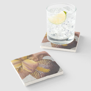 Yellow and Violet Bearded Iris Floral Stone Coaster