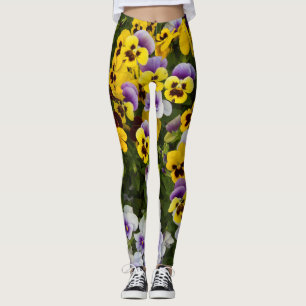Yellow and Violet Pansies Leggings