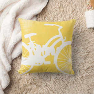 Yellow and White Bicycle Pillow