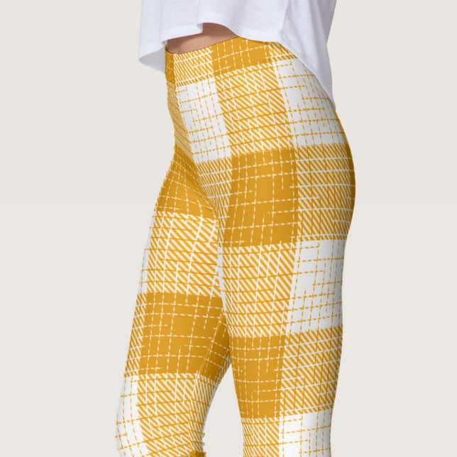 Yellow and White Bold Checkered Plaid Design  Leggings (Creator Uploaded)