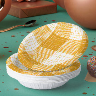 Yellow and White Bold Checkered Plaid Design  Paper Plate