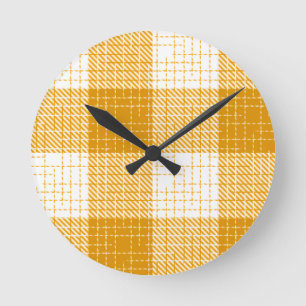 Yellow and White Bold Checkered Plaid Design  Round Clock