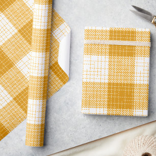 Yellow and White Bold Checkered Plaid Design  Wrapping Paper