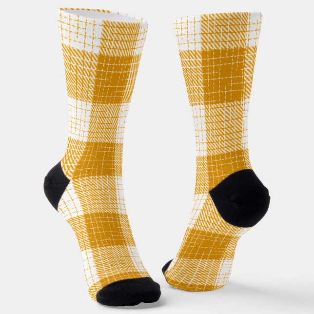 Yellow and White Bold Chequered Plaid Design  Socks (Creator Uploaded)