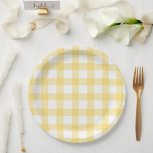 Yellow and White Buffalo Check Paper Plate