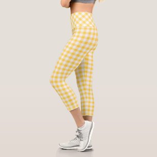 Yellow and White Buffalo Plaid Capri Leggings