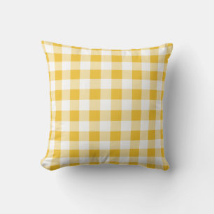 Yellow and White Buffalo Plaid Gingham Pattern Cushion
