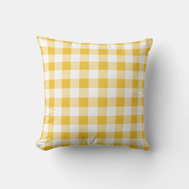 Yellow and White Buffalo Plaid Gingham Pattern Cushion (Front)