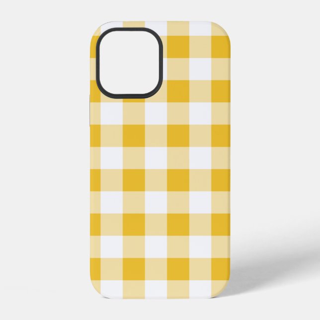 Yellow and White Buffalo Plaid Pattern Gingham iPhone Case (Back)