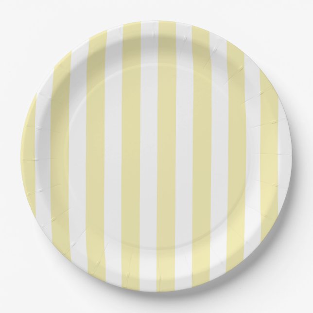 Yellow and white candy stripes paper plate (Front)