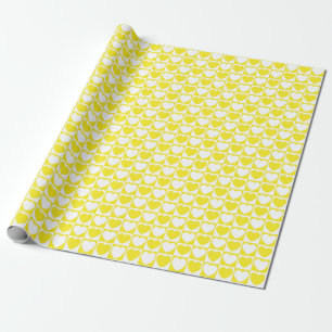Yellow and White Checkered Pattern With Hearts Wrapping Paper