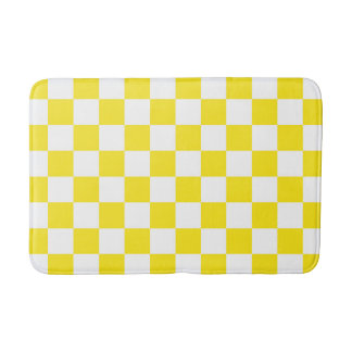 Yellow and White Chequerboard Pattern Bath Mat