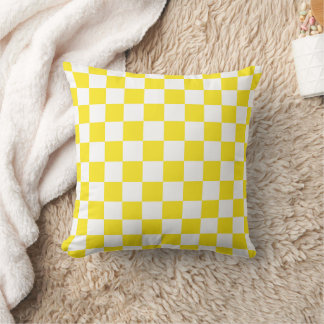 Yellow and White Chequerboard Pattern Cushion
