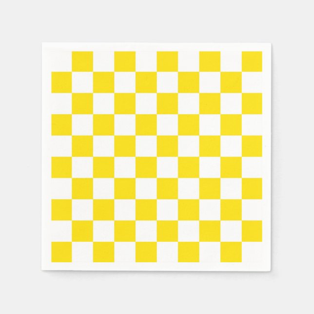 Yellow and White Chequered Board Pattern Napkin (Front)