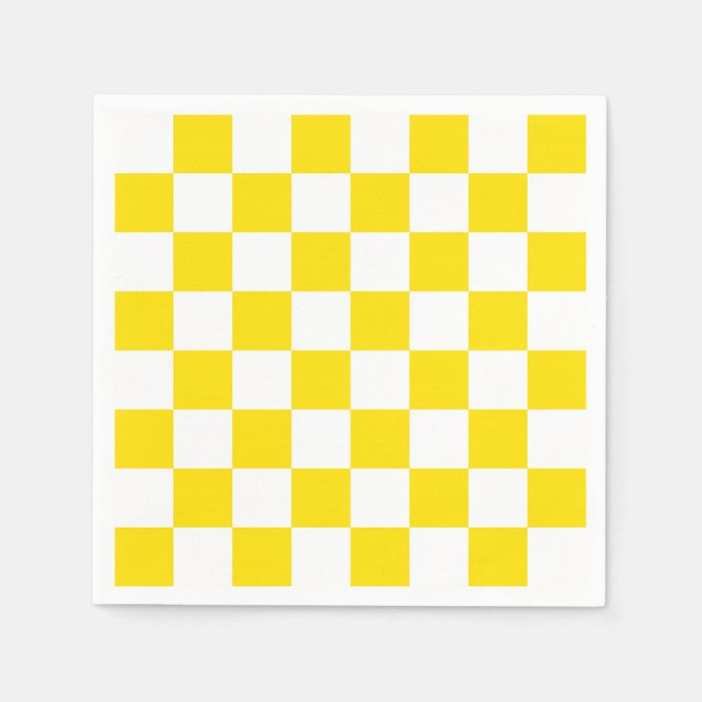 Yellow and White Chequered Board Pattern Napkin (Front)