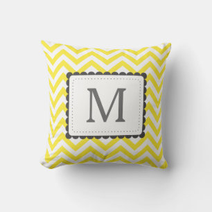 Yellow And White Chevron Custom Monogram Cushion