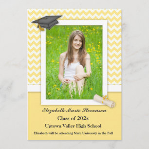 Yellow and White Chevron Grad Photo Card