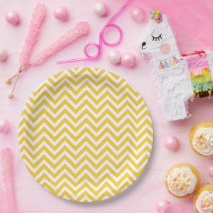 Yellow and White Chevron Paper Plate