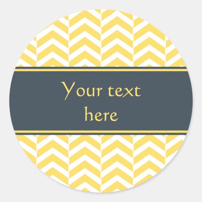 Yellow and White Chevron with Charcoal Classic Round Sticker (Front)