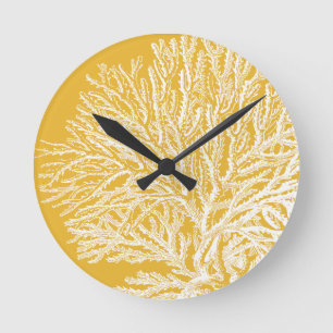 Yellow and White Coral Round Clock