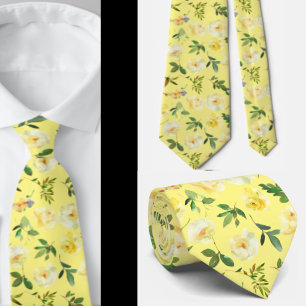 Yellow and White Cream Roses Neck Tie Necktie