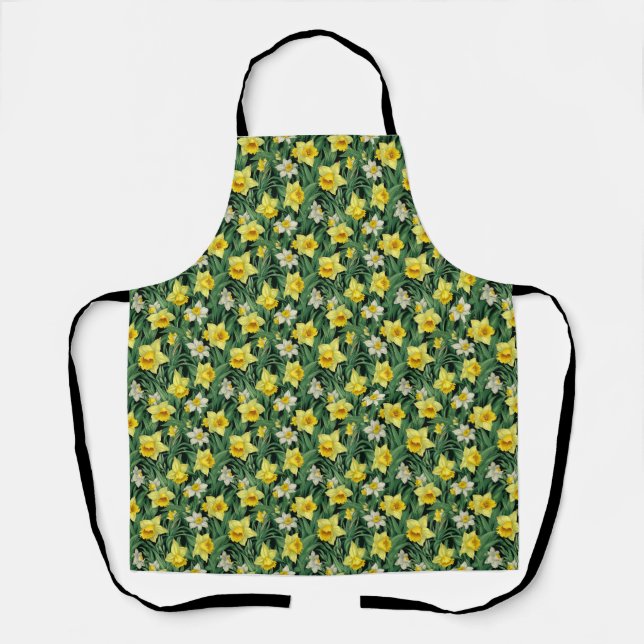 Yellow and White Daffodil Flower Seamless Apron (Front)