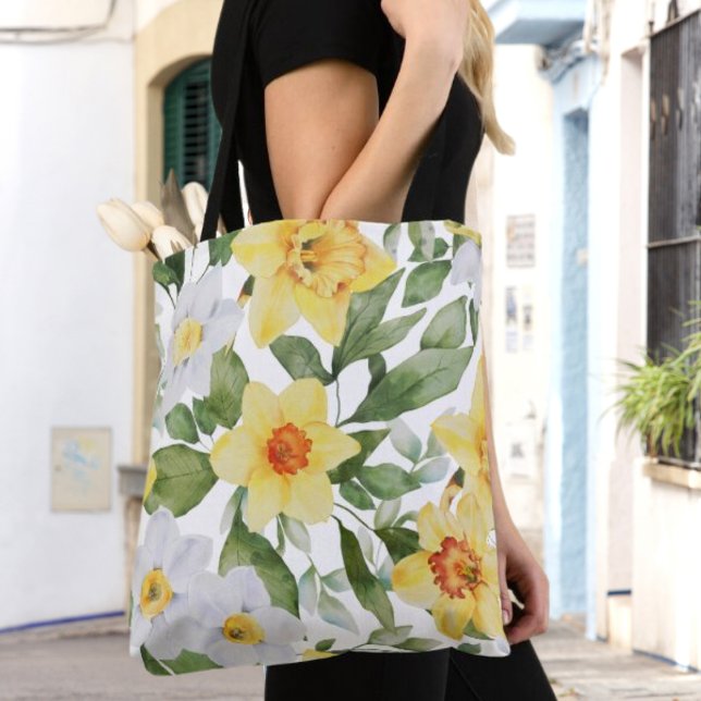Yellow and White Daffodil Spring Flowers Tote Bag (Creator Uploaded)