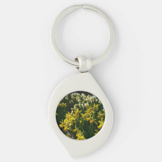 Yellow and White Daffodils Spring Flowers Key Ring