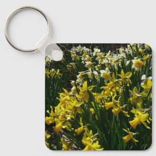Yellow and White Daffodils Spring Flowers Key Ring