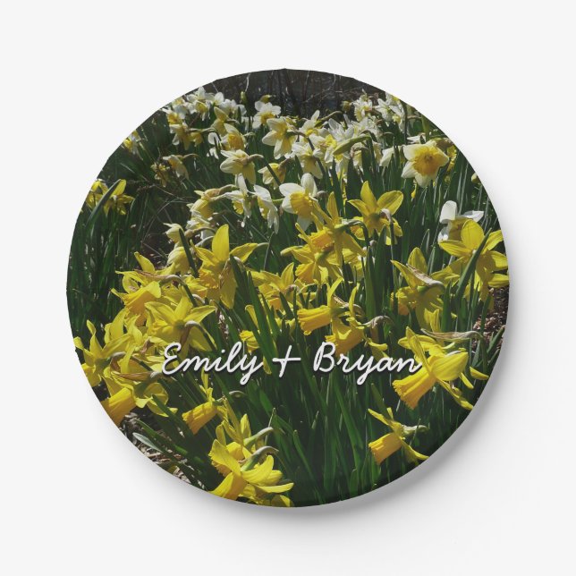 Yellow and White Daffodils Spring Flowers Paper Plate (Front)
