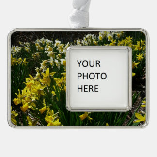 Yellow and White Daffodils Spring Flowers Silver Plated Framed Ornament