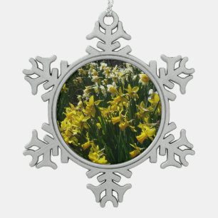 Yellow and White Daffodils Spring Flowers Snowflake Pewter Christmas Ornament